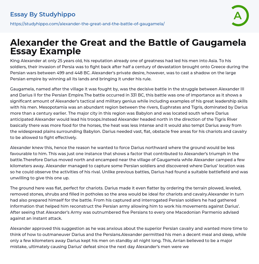 Alexander the Great and the Battle of Gaugamela Essay Example