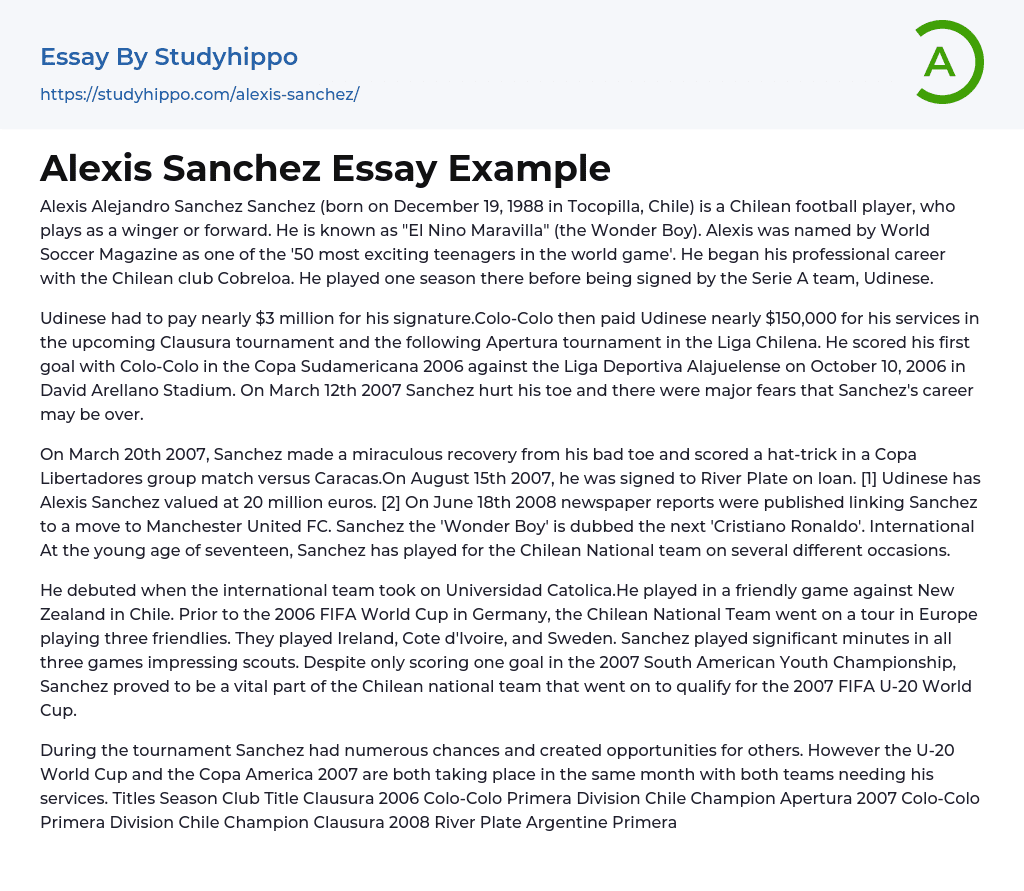 Alexis Sanchez Essay Example