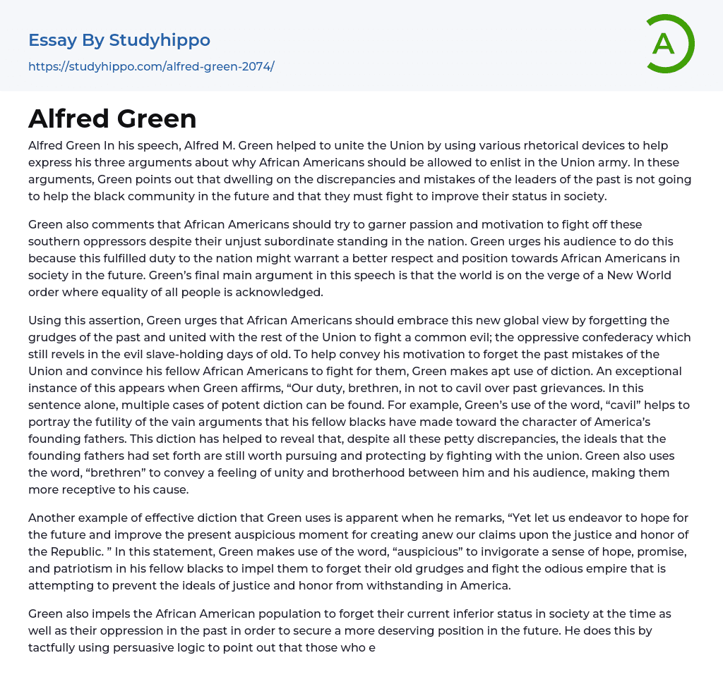 Alfred Green Essay Example