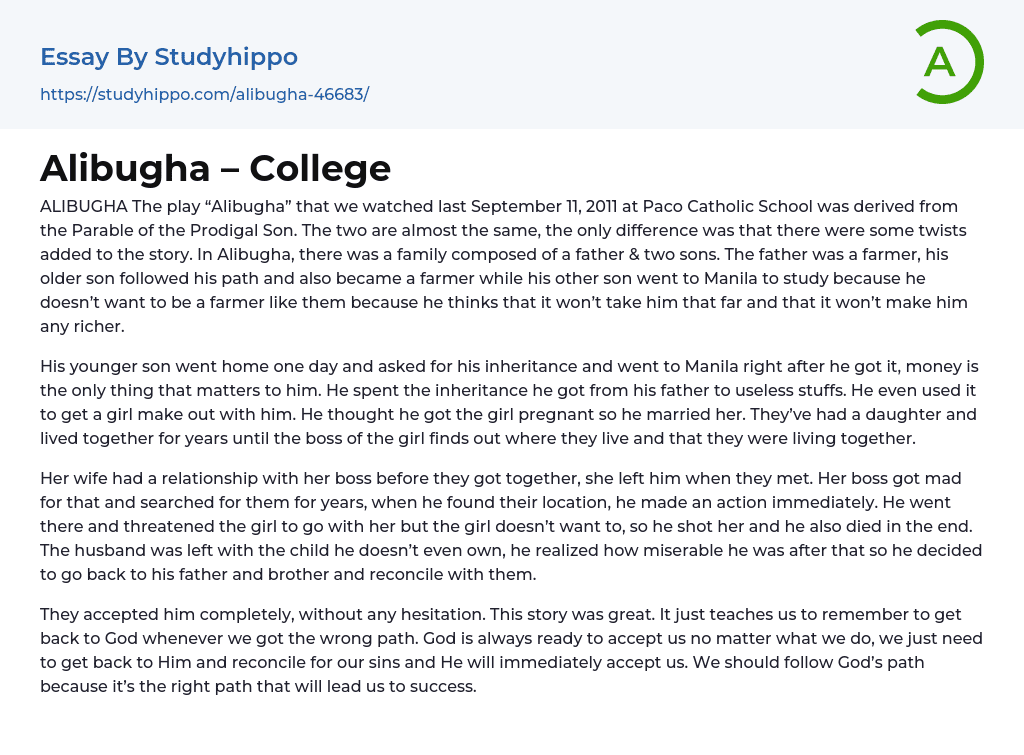 Alibugha – College Essay Example