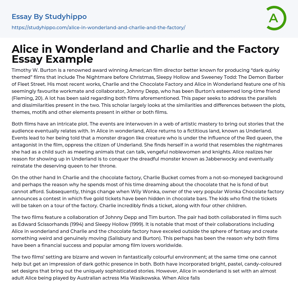 Alice in Wonderland and Charlie and the Factory Essay Example