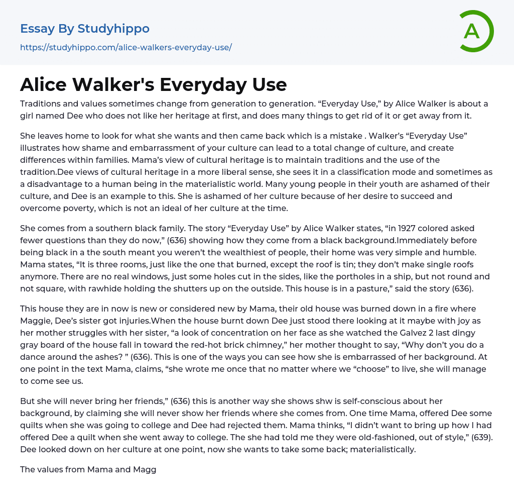 Alice Walker’s Everyday Use Essay Example