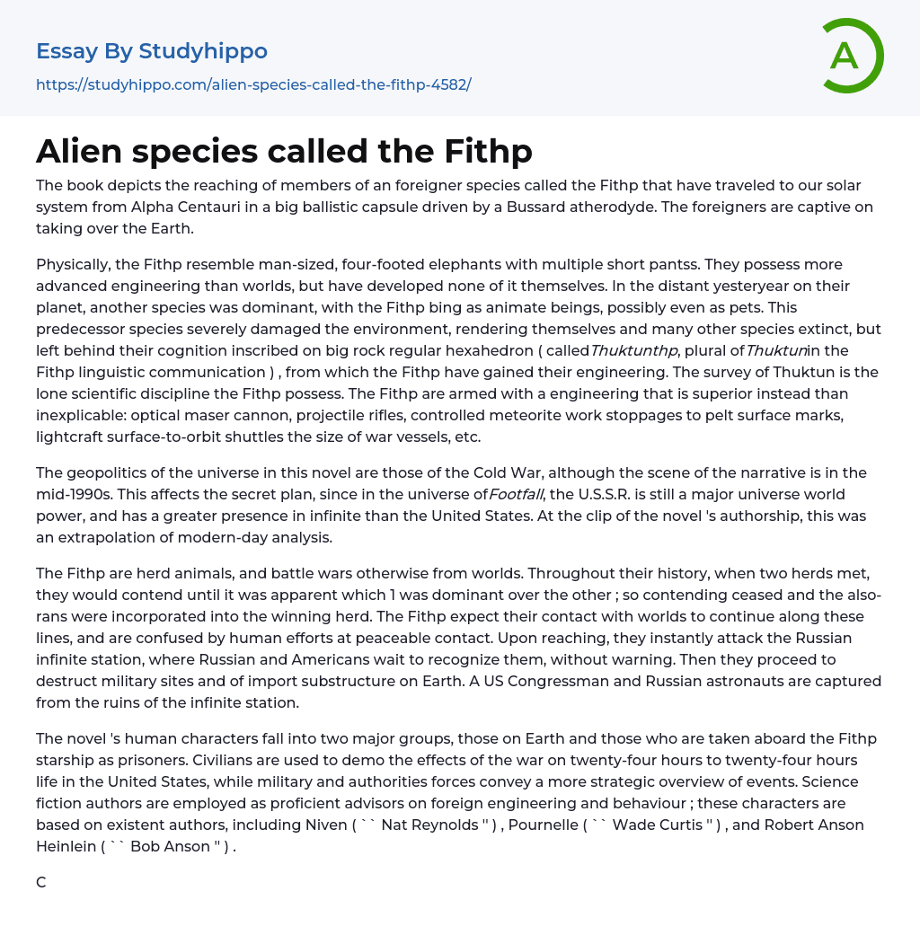 Alien species called the Fithp Essay Example