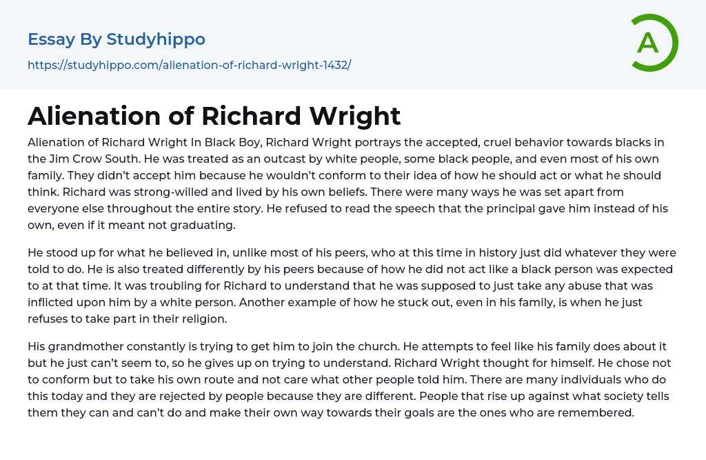 Alienation of Richard Wright Essay Example