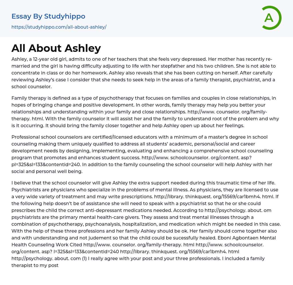 Family Therapy: All About Ashley Essay Example