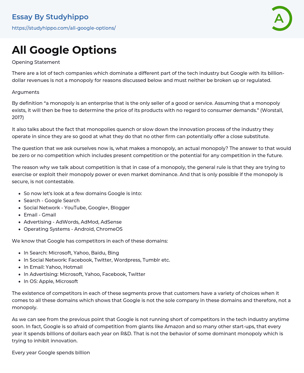 All Google Options Essay Example
