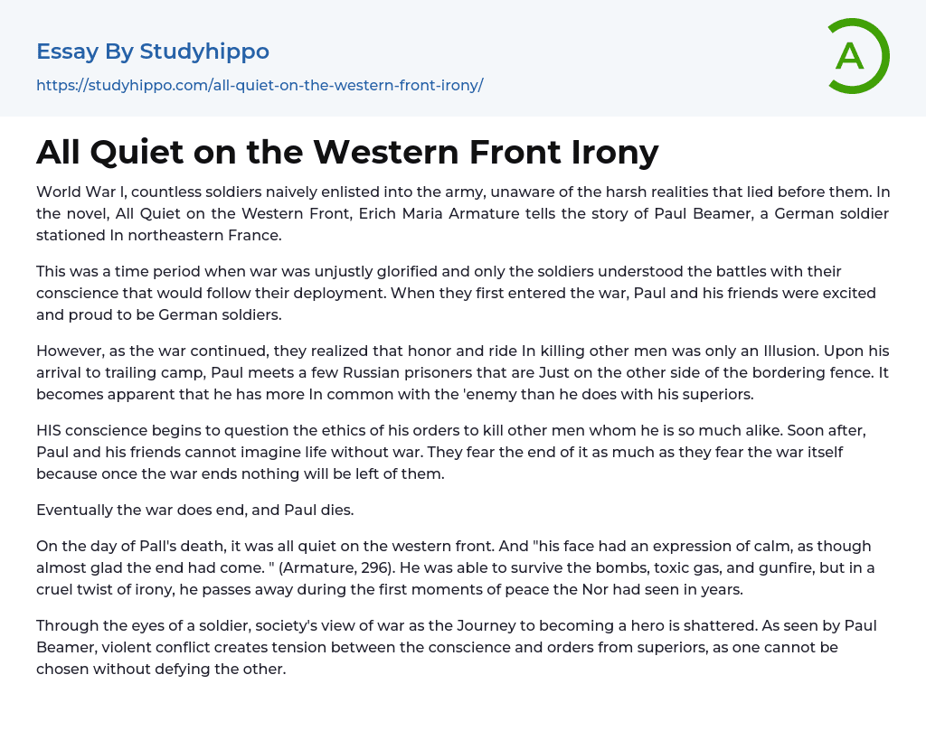 All Quiet on the Western Front Irony Essay Example