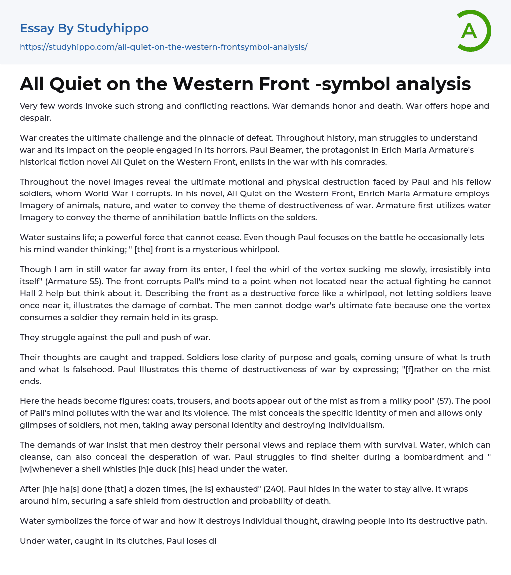 All Quiet on the Western Front -symbol analysis Essay Example