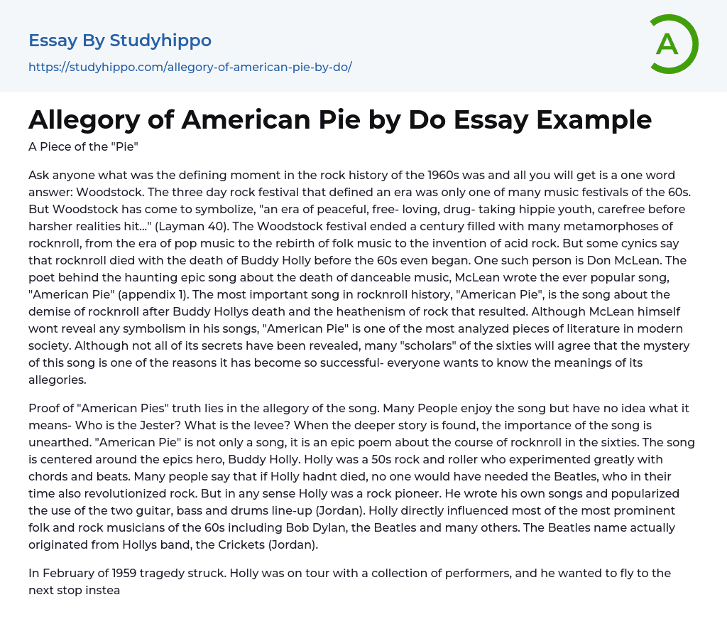 Allegory of American Pie by Do Essay Example