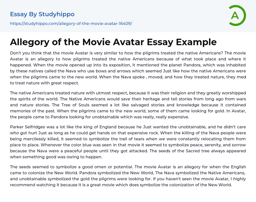 Allegory of the Movie Avatar Essay Example