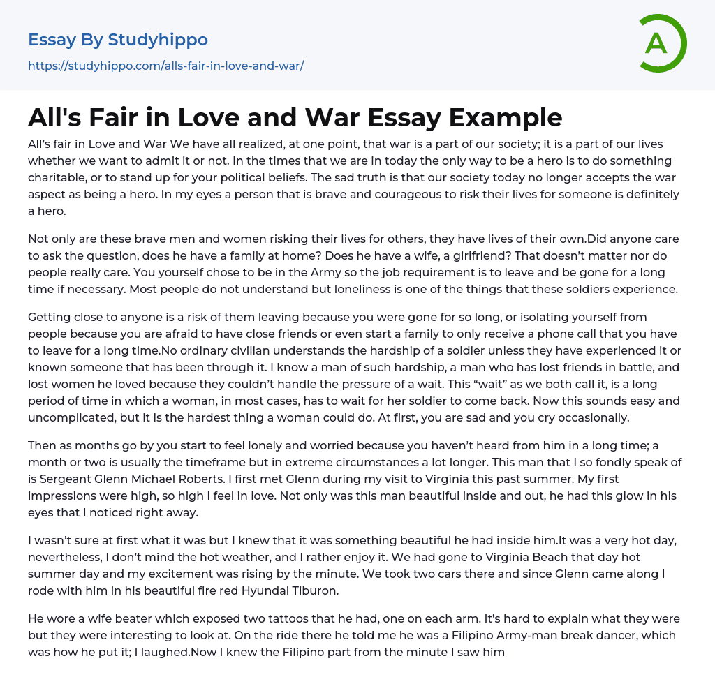 All’s Fair in Love and War Essay Example