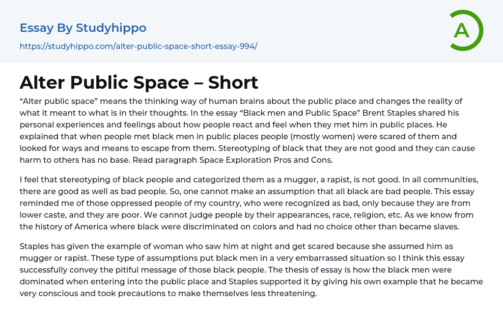 Alter Public Space – Short Essay Example