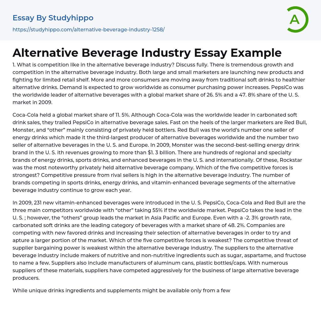 Alternative Beverage Industry Essay Example