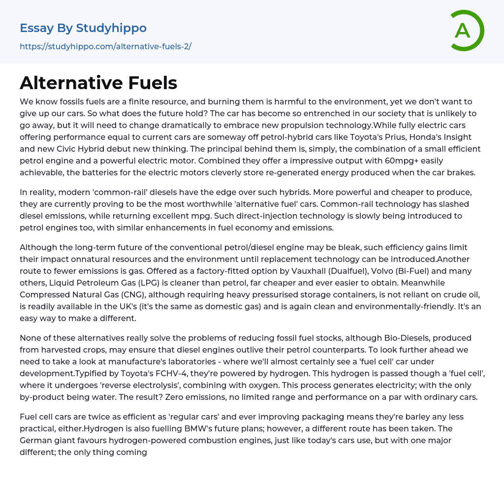 Alternative Fuels Essay Example