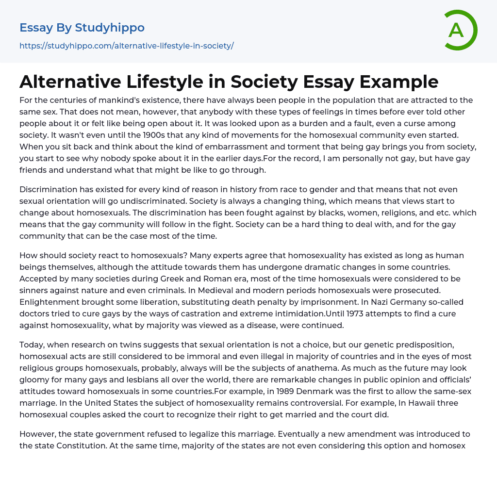 Alternative Lifestyle in Society Essay Example
