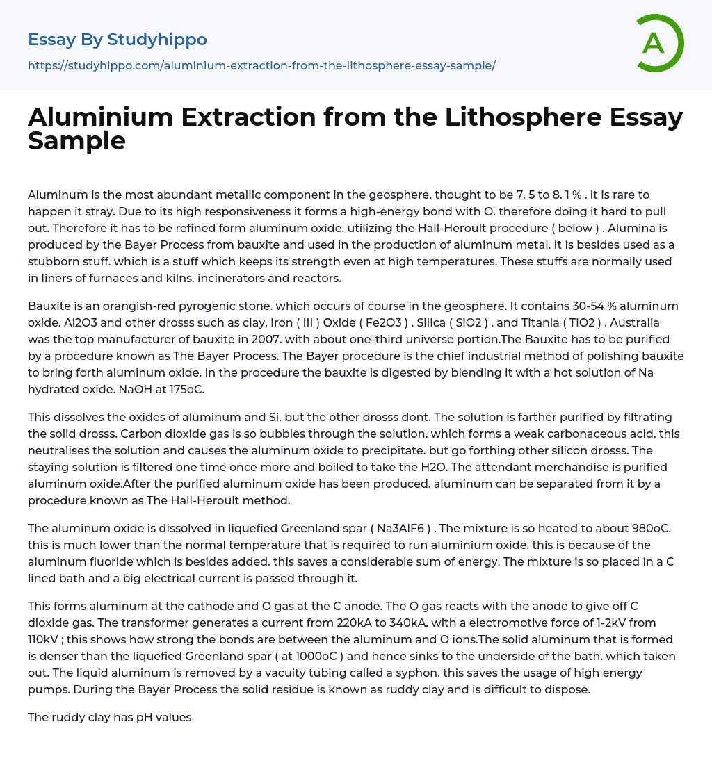 Aluminium Extraction from the Lithosphere Essay Sample