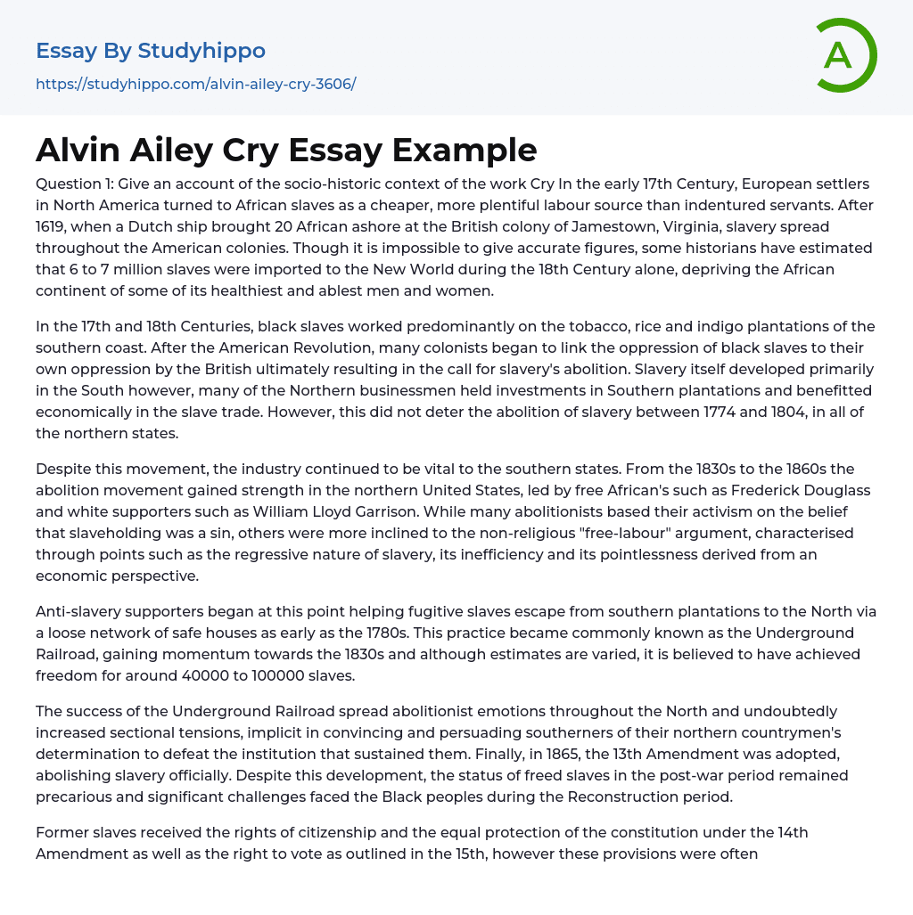 Alvin Ailey Cry Essay Example