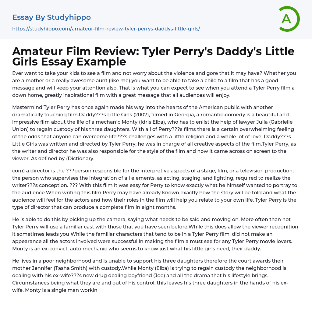 Amateur Film Review: Tyler Perry’s Daddy’s Little Girls Essay Example