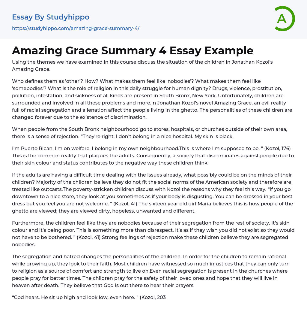 Amazing Grace Summary 4 Essay Example