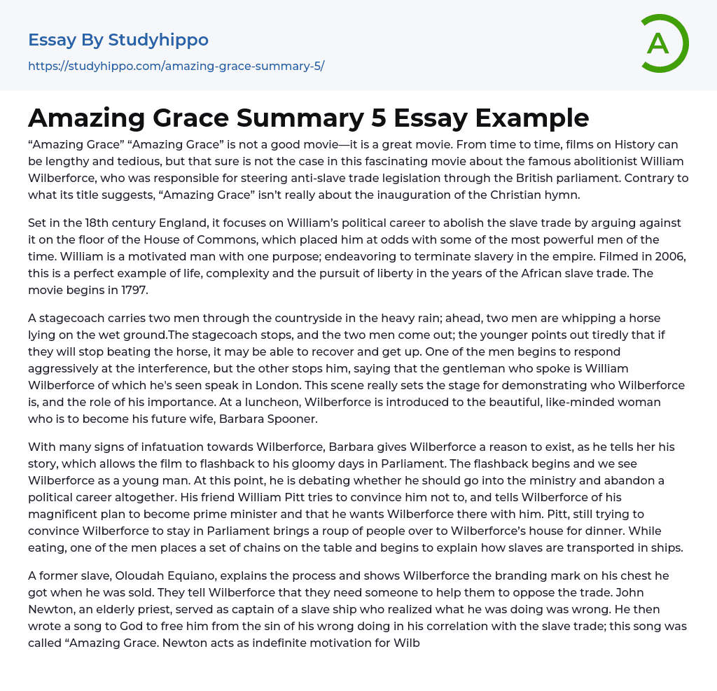 Amazing Grace Summary 5 Essay Example