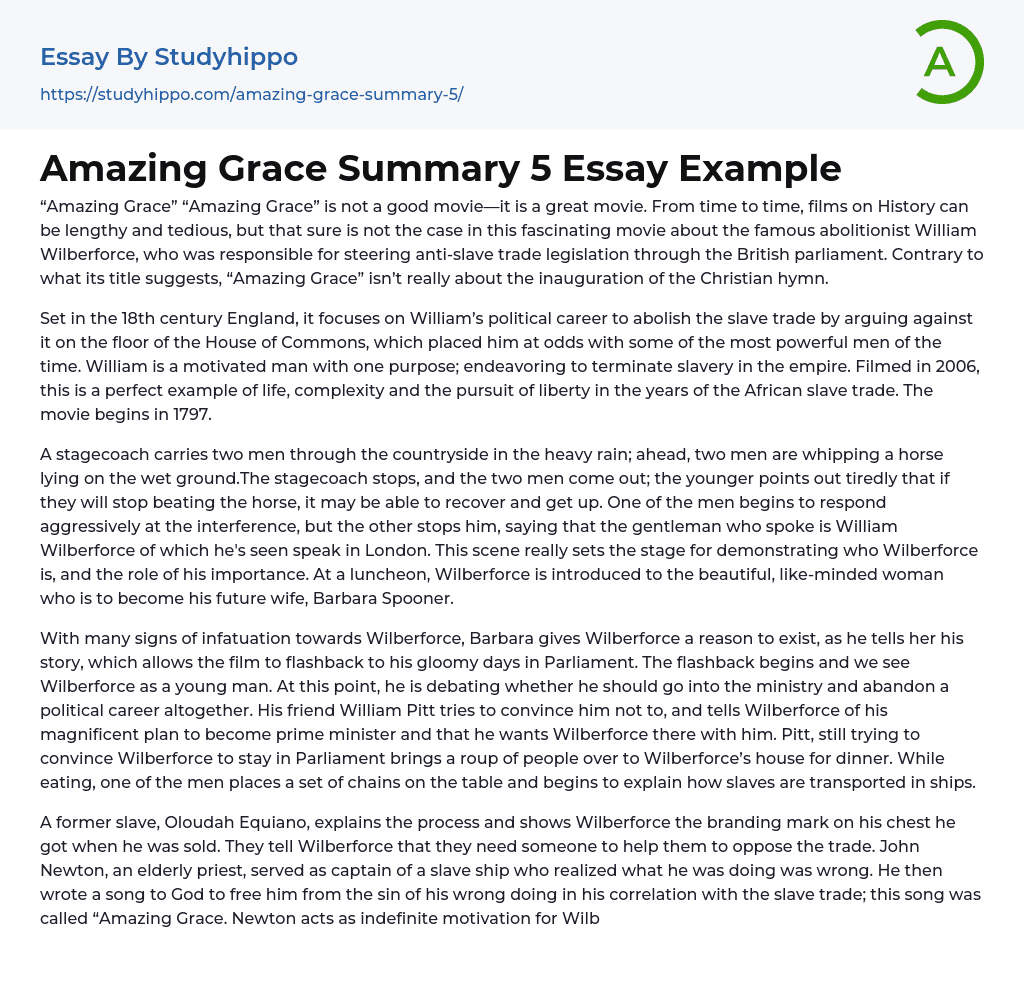 Amazing Grace Summary 5 Essay Example StudyHippo