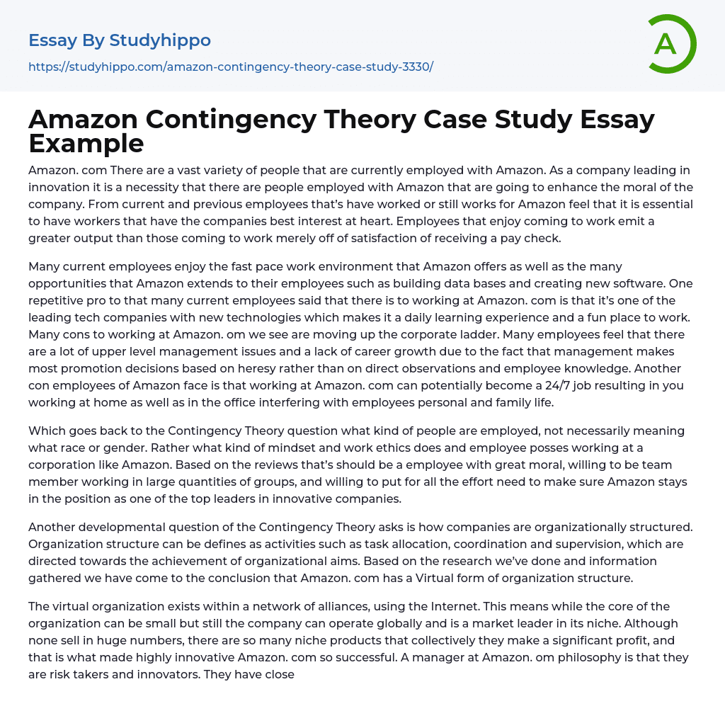 Amazon Contingency Theory Case Study Essay Example