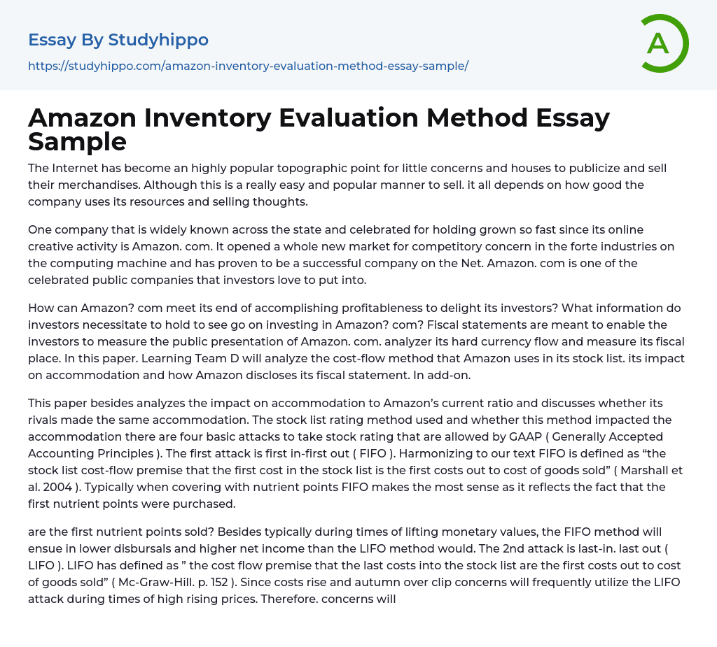 Amazon Inventory Evaluation Method Essay Sample