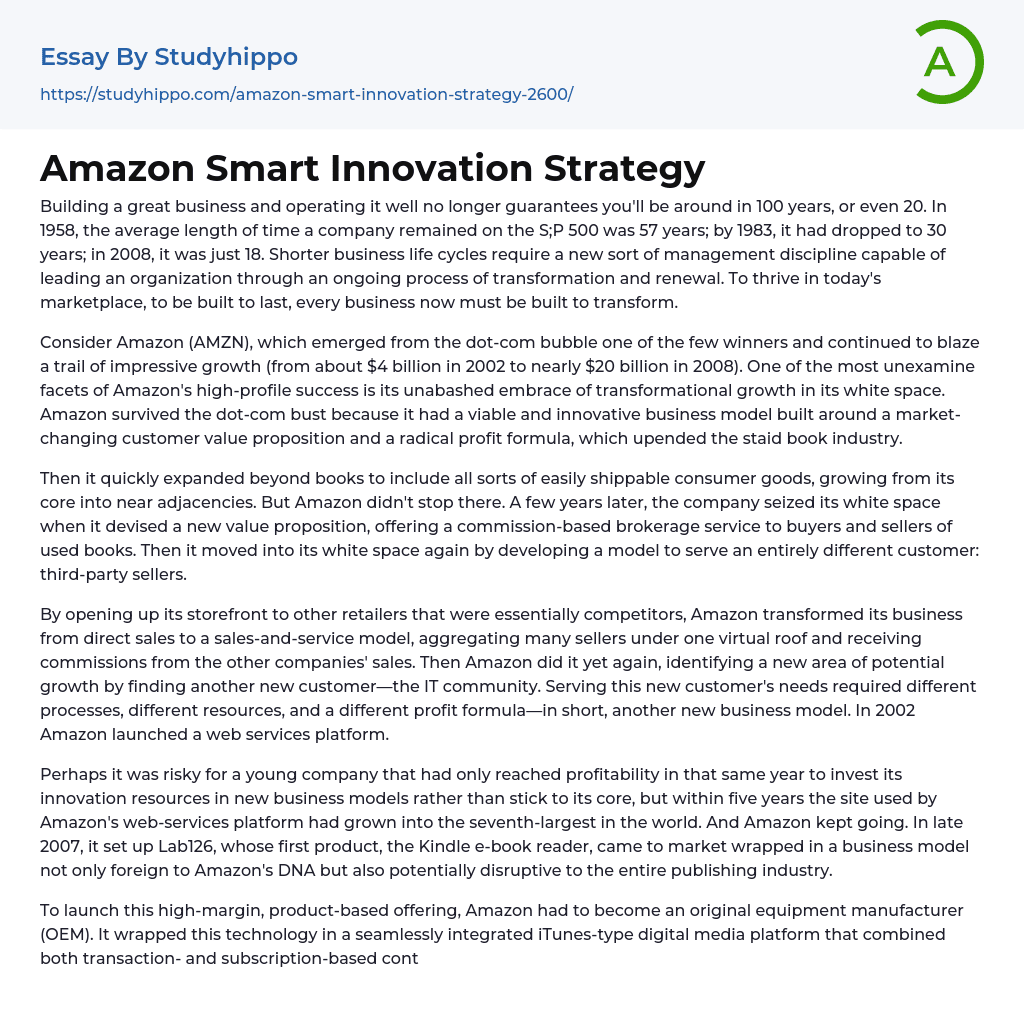 Amazon Smart Innovation Strategy Essay Example