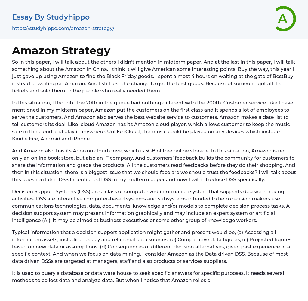 Amazon Strategy Essay Example