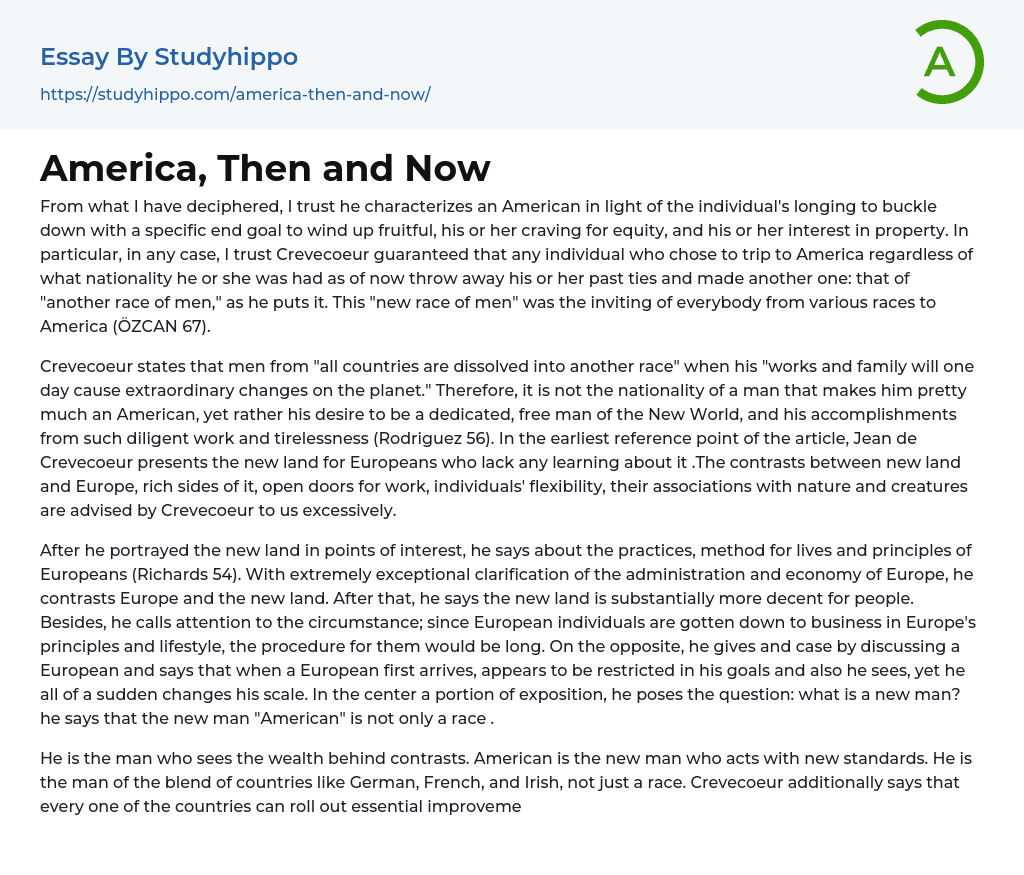 America, Then and Now Essay Example