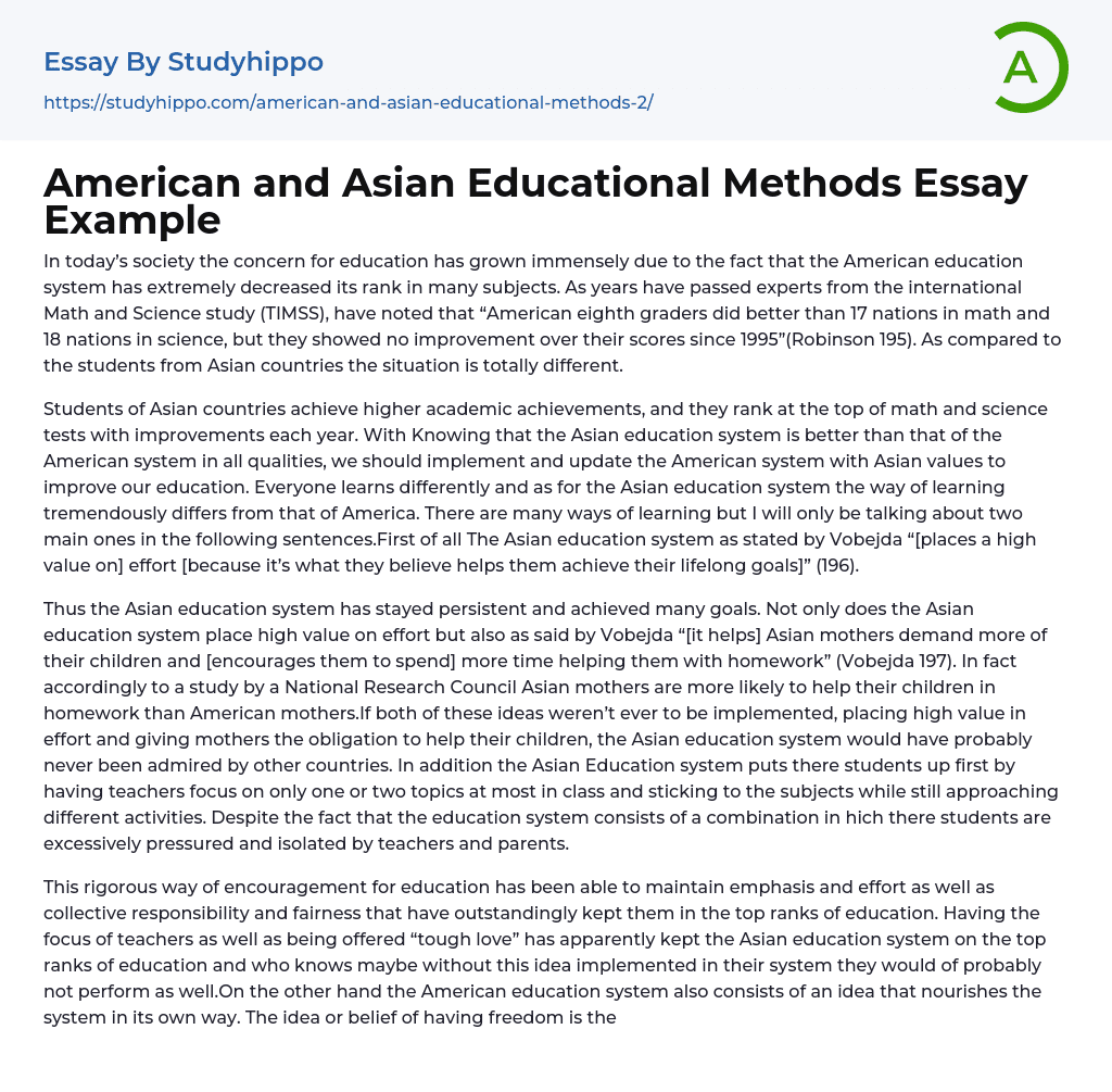 American and Asian Educational Methods Essay Example