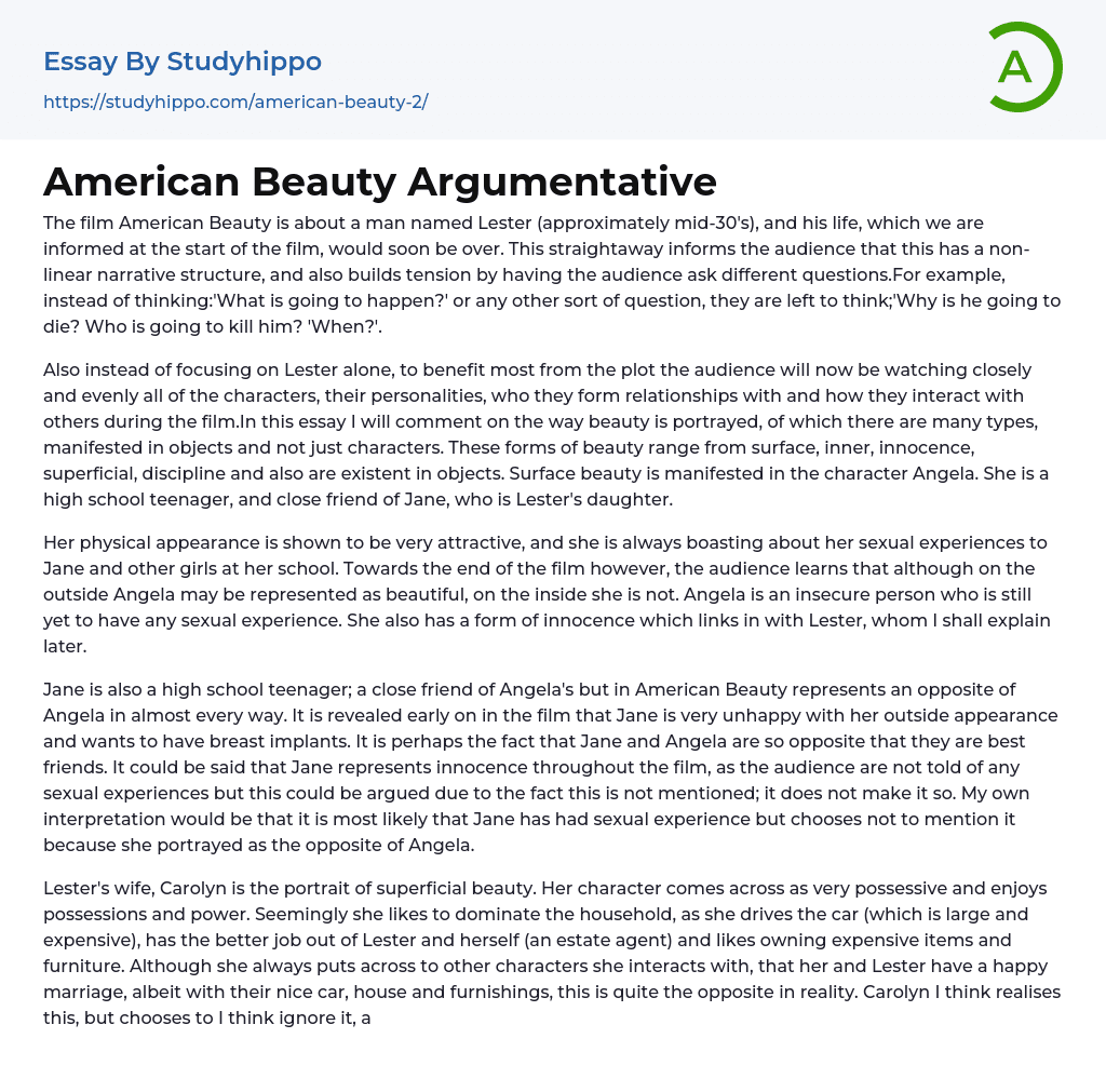 American Beauty Argumentative Essay Example
