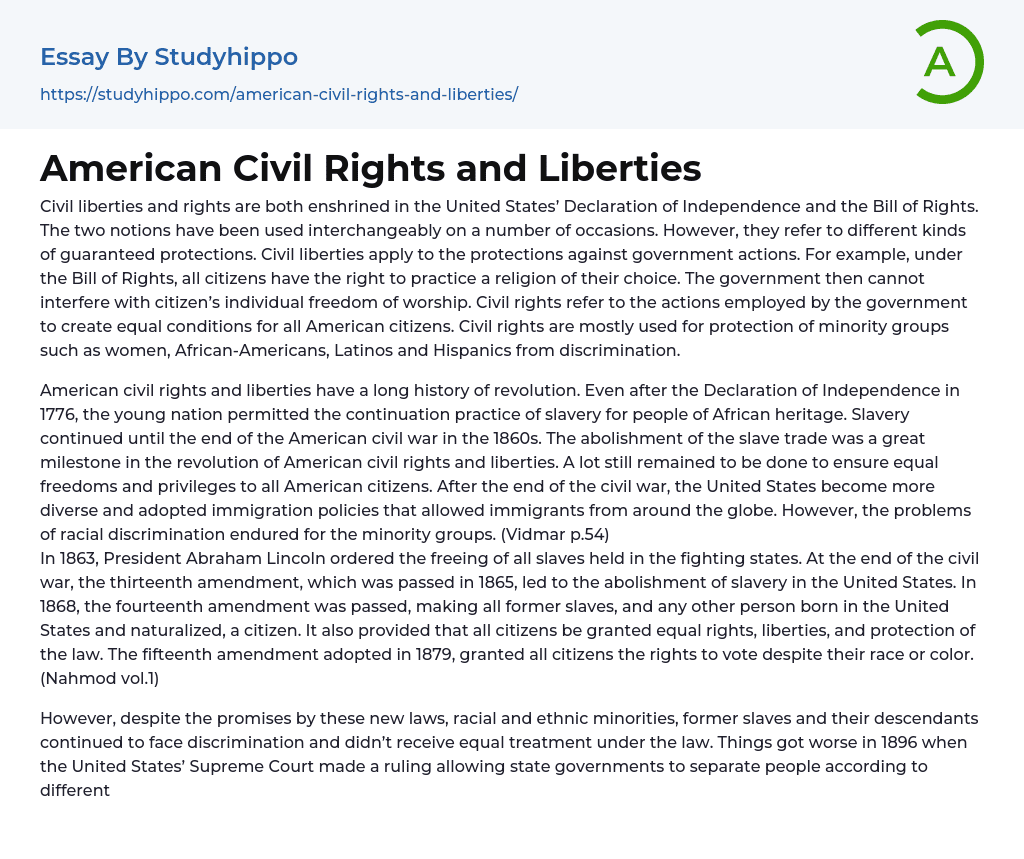 American Civil Rights and Liberties Essay Example