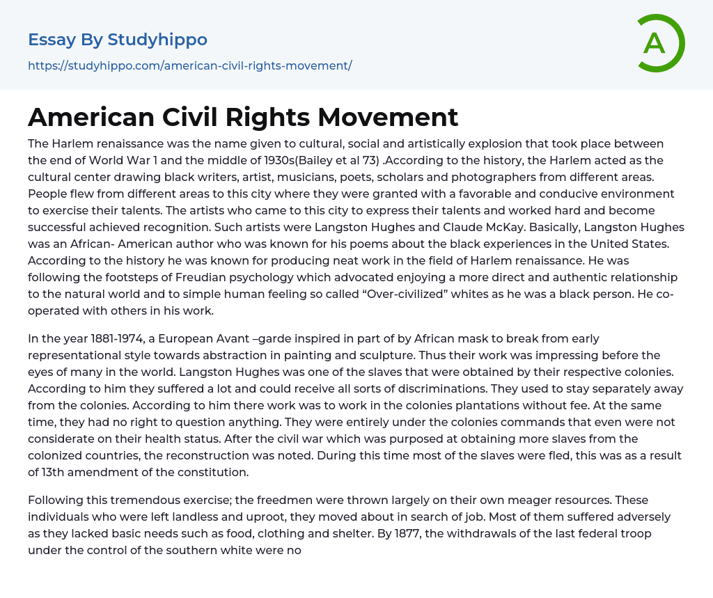 American Civil Rights Movement Essay Example