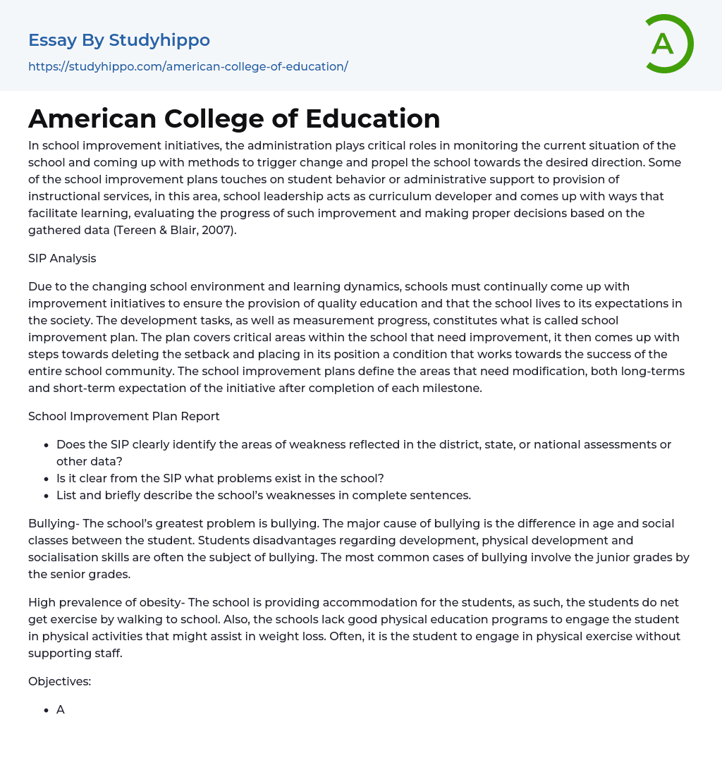 American College of Education Essay Example