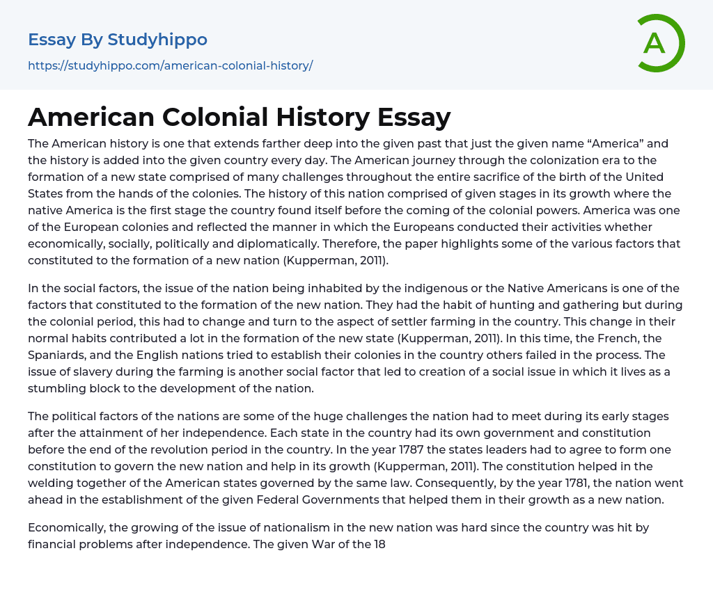 American Colonial History Essay