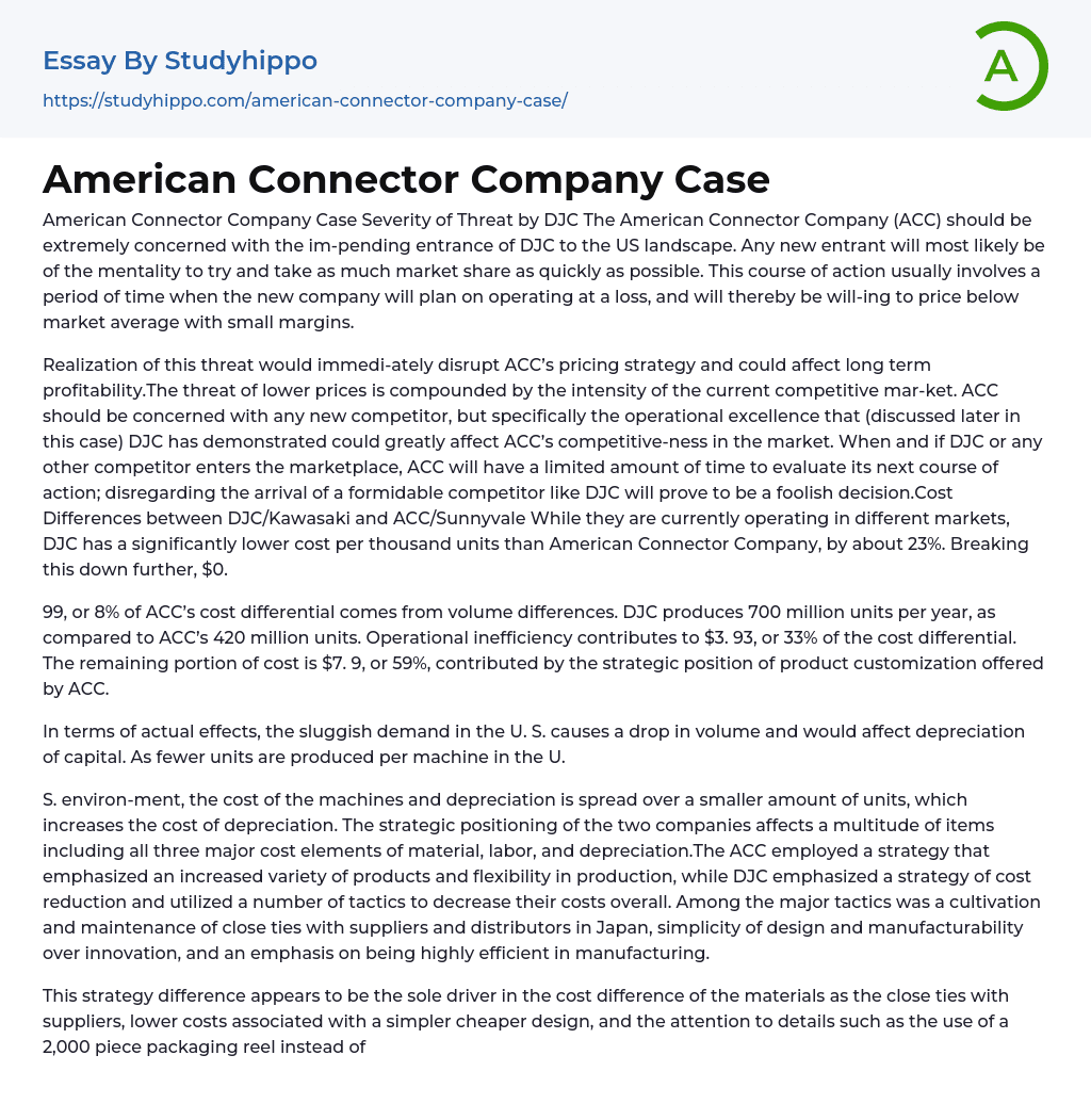 American Connector Company Case Essay Example
