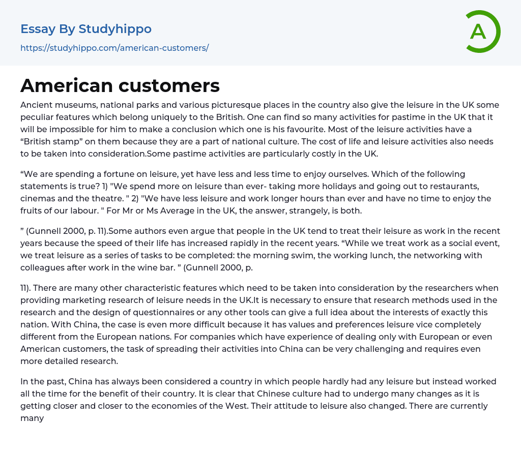 American customers Essay Example