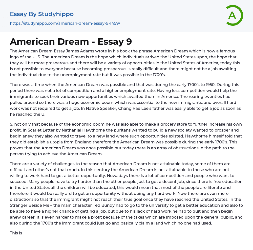 American Dream – Essay 9