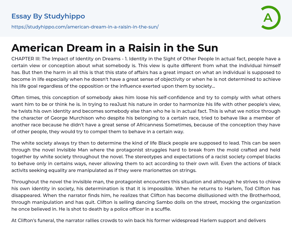 essay about dreams in a raisin in the sun