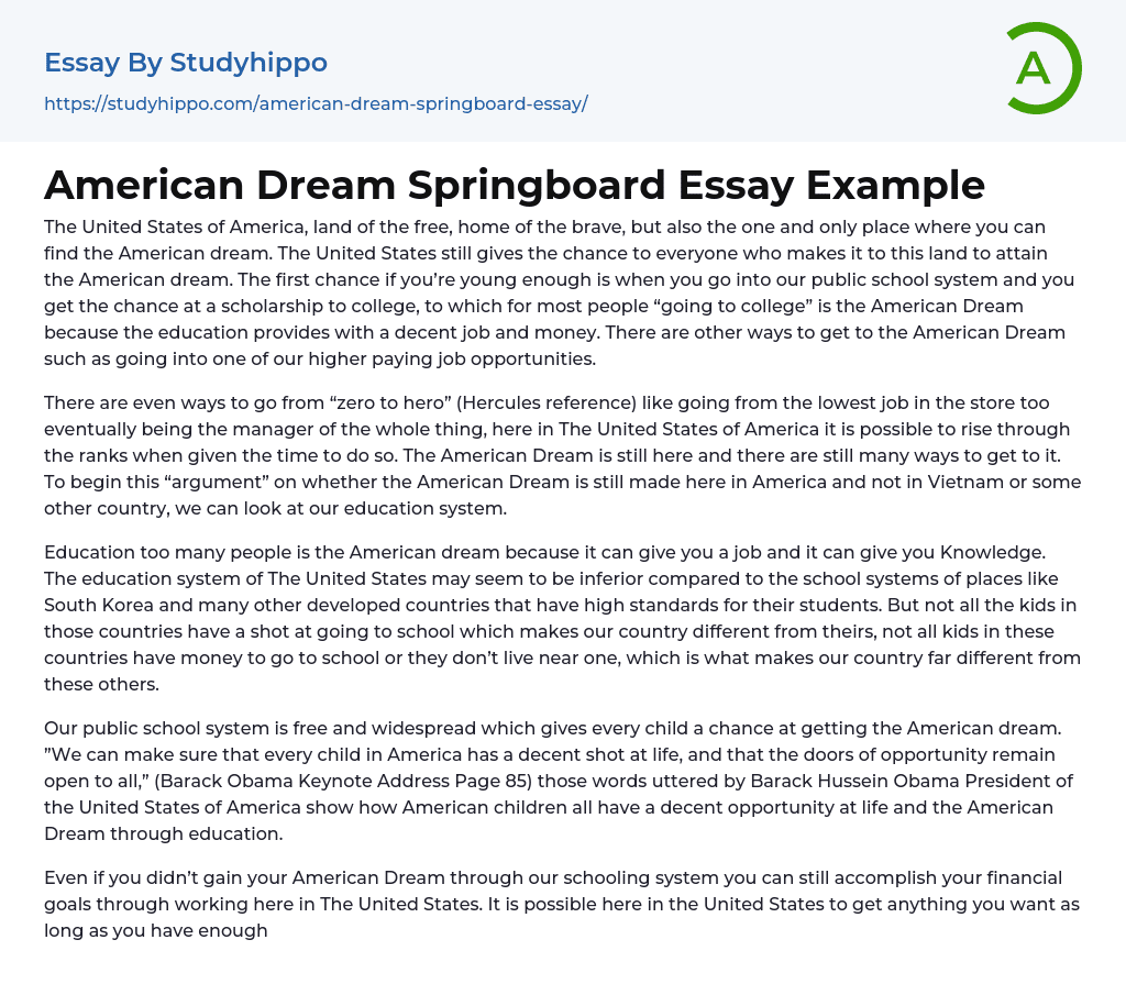 American Dream Springboard Essay Example