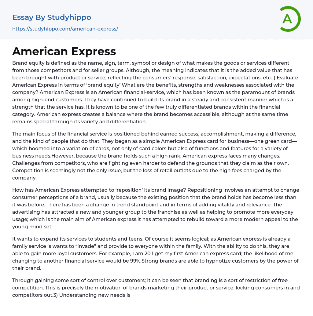 American Express Essay Example