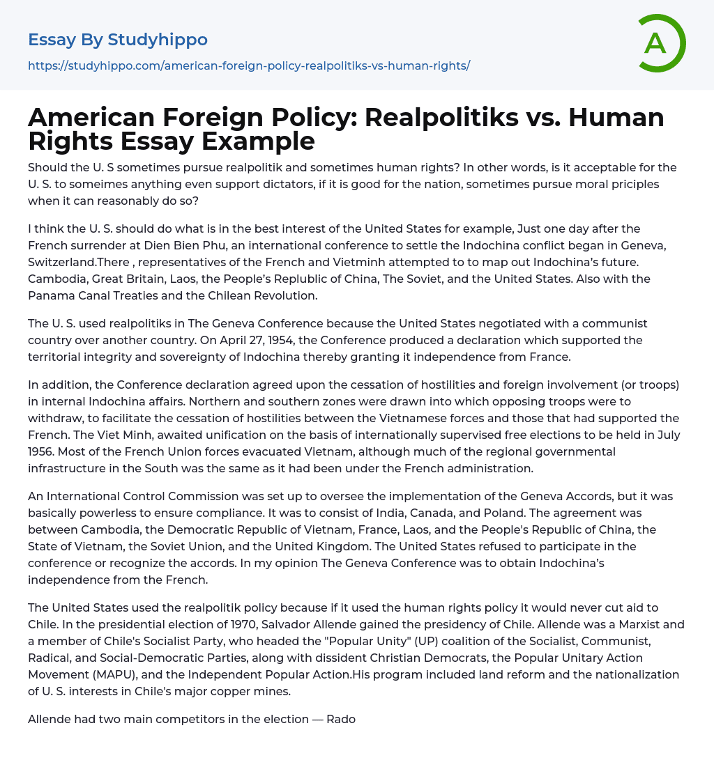 American Foreign Policy: Realpolitiks vs. Human Rights Essay Example