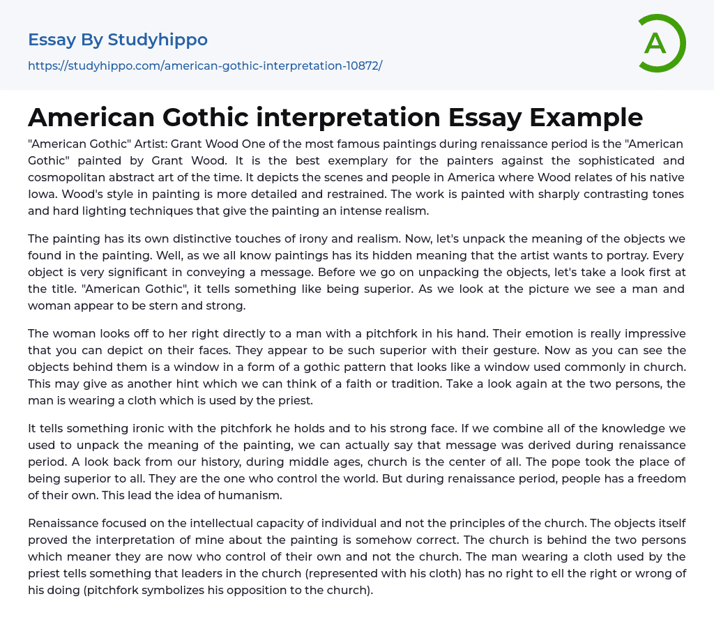 American Gothic interpretation Essay Example