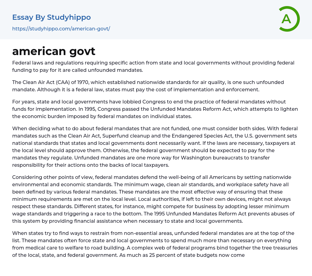 american govt Essay Example