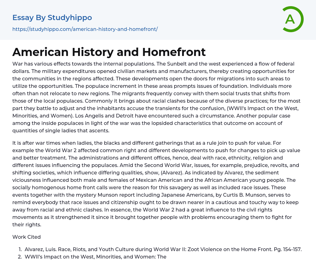 American History and Homefront Essay Example
