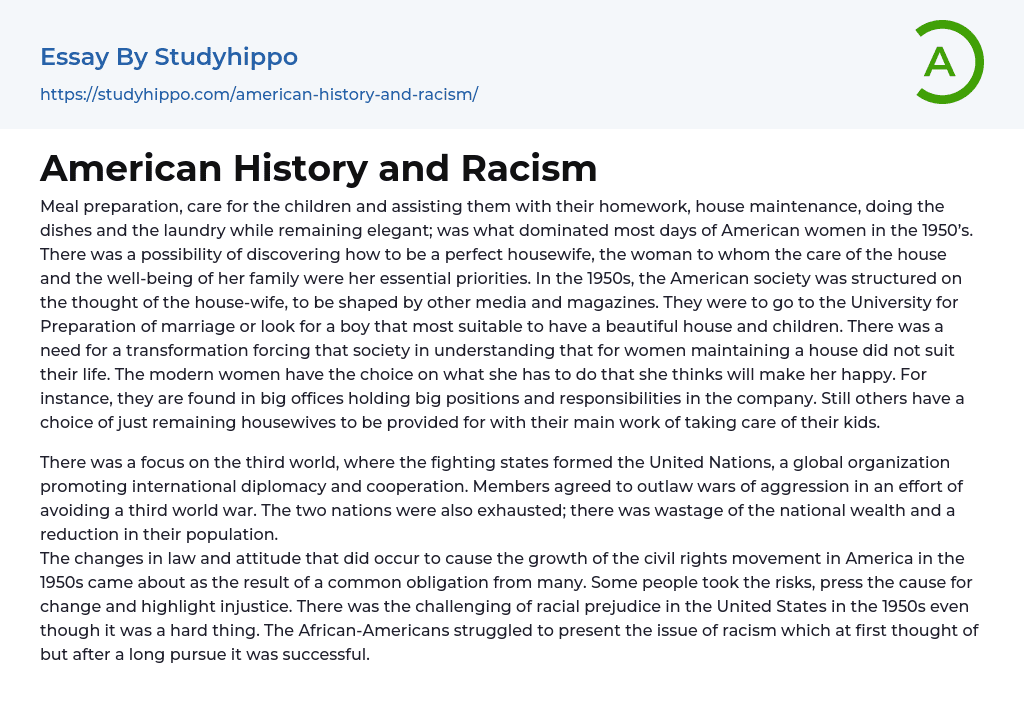 American History and Racism Essay Example