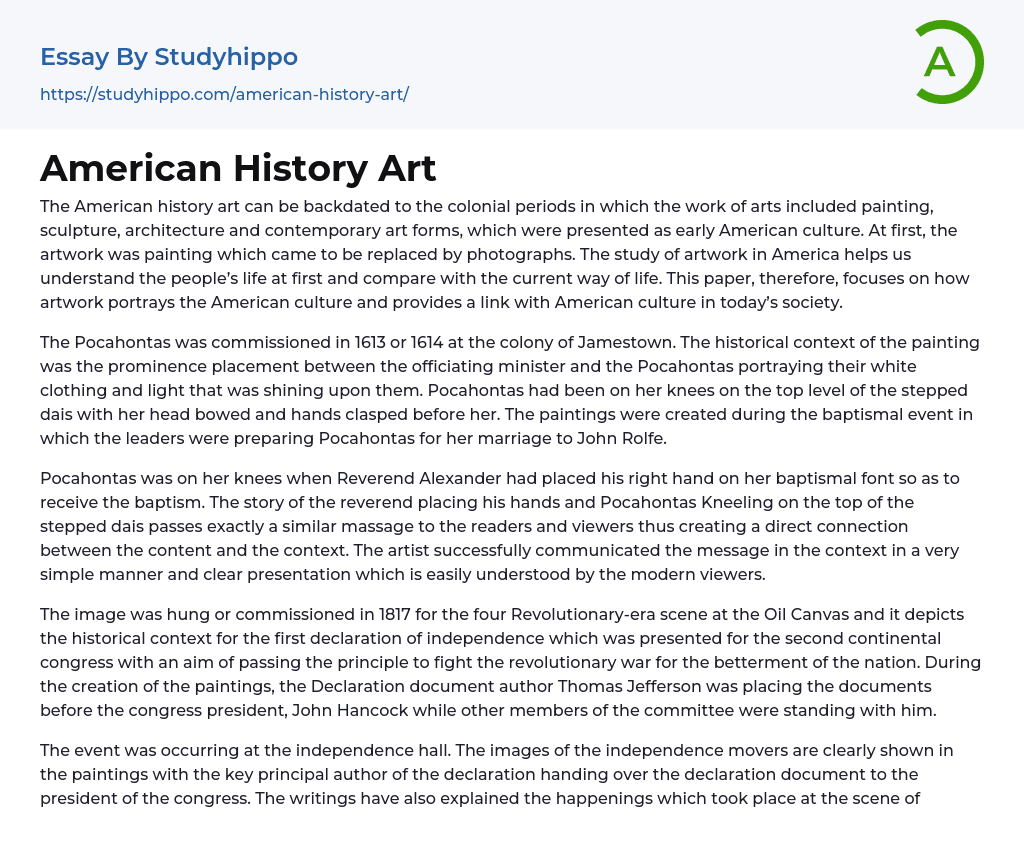 American History Art Essay Example