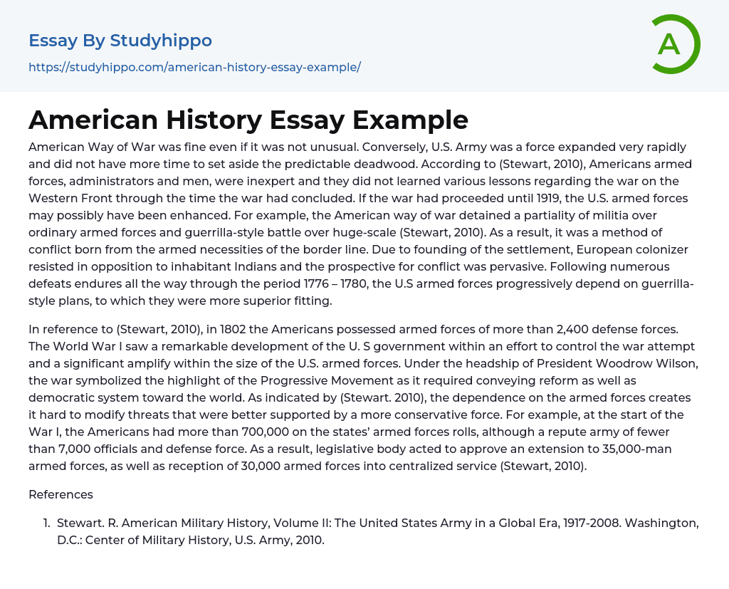 American History Essay Example
