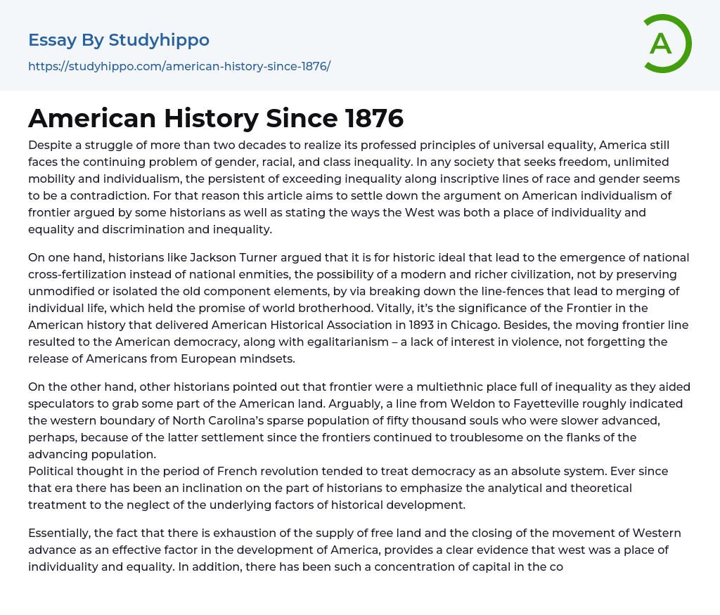American History Since 1876 Essay Example